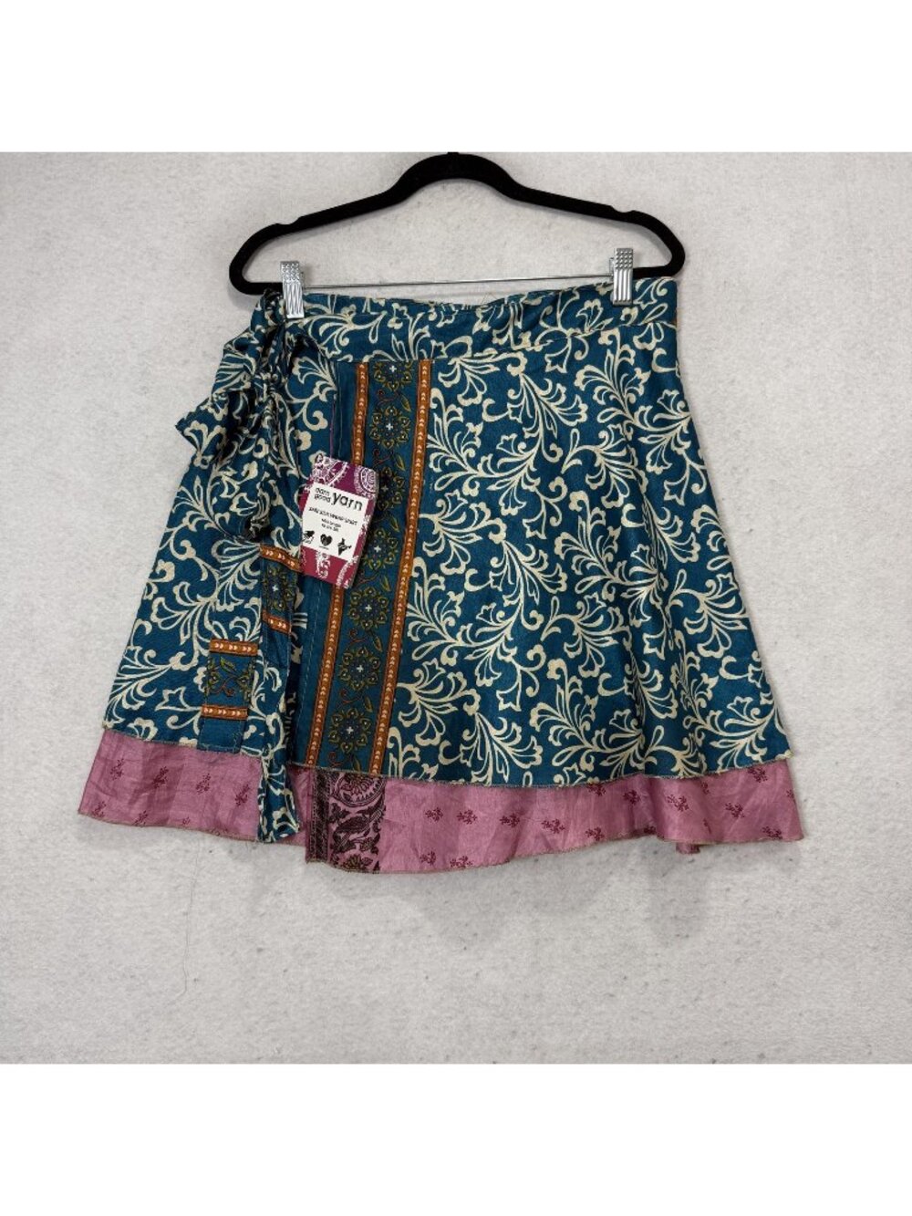 Darn Good Yarn Skirt Womens XL Multicolor Silk Sari Wrap Mini Reversible Boho